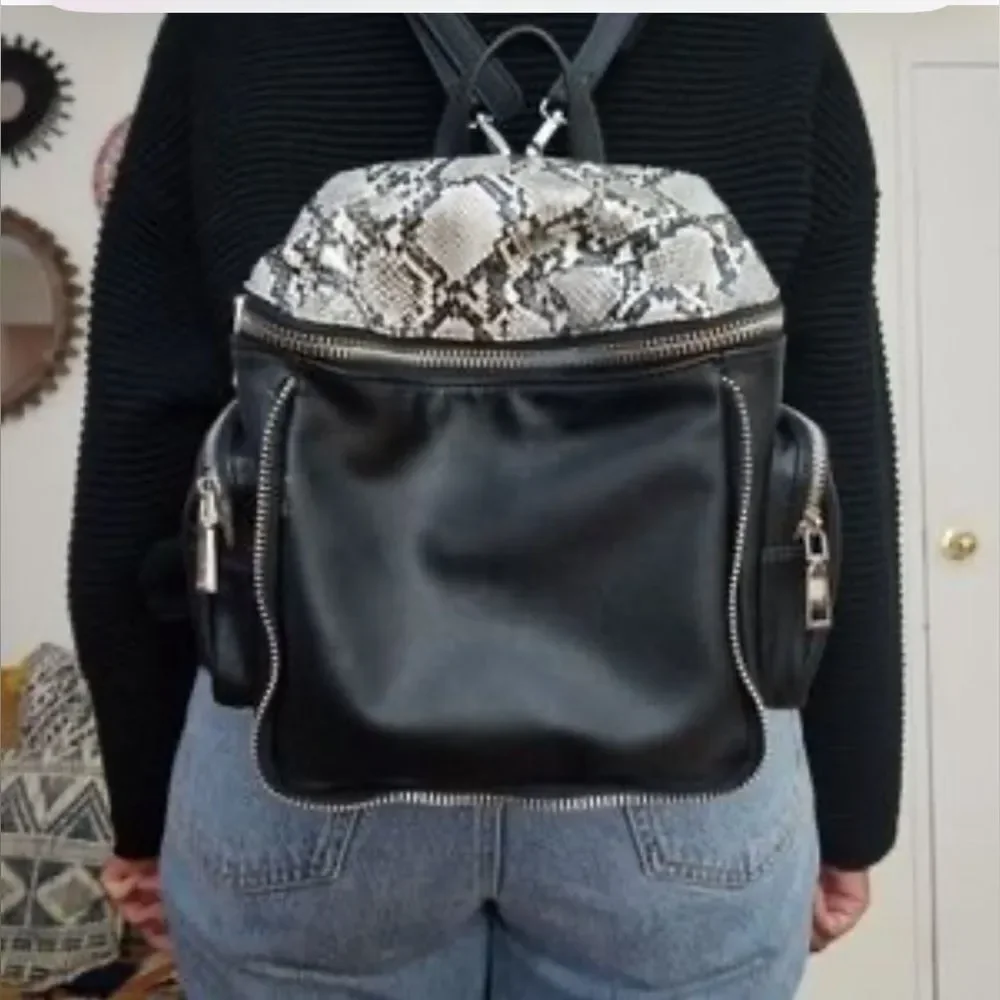 Urban Expressions Black and Snake Print Women's Backpack